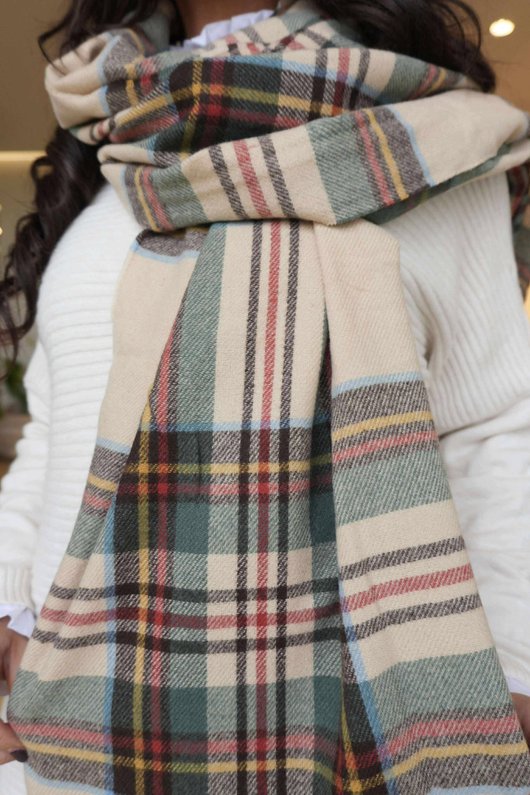 Mackenzie Plaid Blanket Scarf Stone /20=